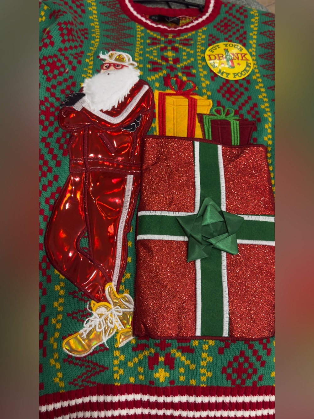 NEW Blizzard Bay HIP HOP Santa Track Suit DRINK HOLDER Ugly Christmas Sweater M